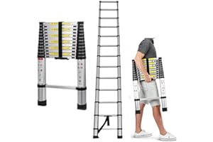 AUTOFU 16.4ft 5M Aluminum Extension Foldable Telescopic Ladder Telescoping Straight Ladder Extendable Capacity Max Load 150kg/330lb EN 131 Light-Weight Fully Extened 5M