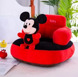 HELLO BABY Mickey Mouse Shaped Soft Plush Cushion Supporting Sofa Seat for Babies, Kids (Red and Black) - 06 to 18 Months