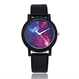 Souarts Damen Armbanduhr Einfach Stil Himmel Muster Casual Analoge Quarz Uhr Schwarz