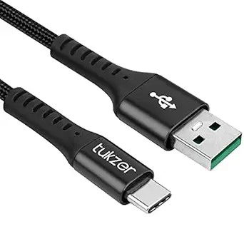 Tukzer Type C to Type A USB 3.0 Cable (60W~5V/4A) Fast Charging & Data Sync, Cotton Braided (Black - 1M/ 3.3Ft) (TZ-CC-02)