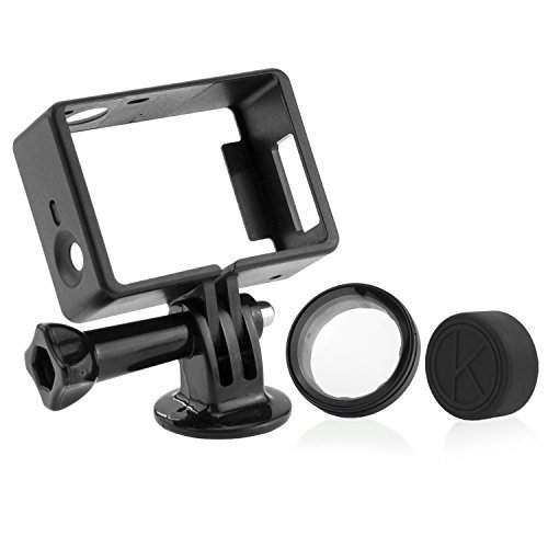 CamKix Halterung für GoPro Hero 4 Rahmen , 3+ und 3 / USB , HDMI und SD- Slots voll zugänglich - Licht und kompaktes Gehäuse für Ihre Kamera - Inklusive 1 Large Thumbscrew / 1 Stativgewinde / 1 Rubber Lens Cap / 1 UV- Filter Objektiv-Schutz