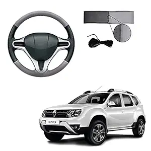 Semaphore (Black and Grey) Car Steering Cover for Renault Duster