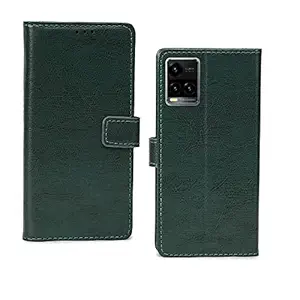 Pinaaki Enterprises Vivo Y33s Flip Case | Premium Leather Finish Flip Cover | with Card Pockets | Wallet Stand |Complete Protection Flip Cover for Vivo Y33s - Vintage Green