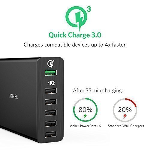 Anker PowerPort+ 6 Premium 60W 6-Port USB Ladegerät mit Quick Charge 3.0 und Power IQ für Galaxy S6 / Edge / Plus, Note 5 / 4, LG G4, HTC One M8 / M9, Nexus 6, iPhone 7 und andere Smartphone (Schwarz) - 2