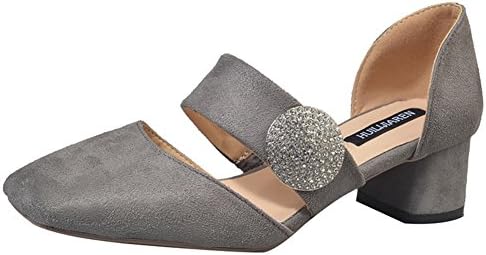 Lady of spring fashion shoes/The Korean version of the square head light Joker shoes/chunky heels suede buckle shoe-A Foot length=23.3CM(9.2Inch)