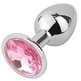 Wilwolfer Anal Plug, Stainless Steel Metal Plated 3D Acrylic Diamond Jewelry Medium sizes (Pink)