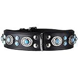 Mad Dog deLuxe Indianer Hundehalsband Leder Typ Buffalo Halsband schwarz mit türkisen Steinen V, Büffelleder Größe S