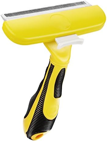 Fypo Pet Grooming Brush Professional De-shedding Tool Dramatically Reduces Shedding for Breeds of Dogs Cats Small Medium &amp; Large with Short or long Hair (Yellow)