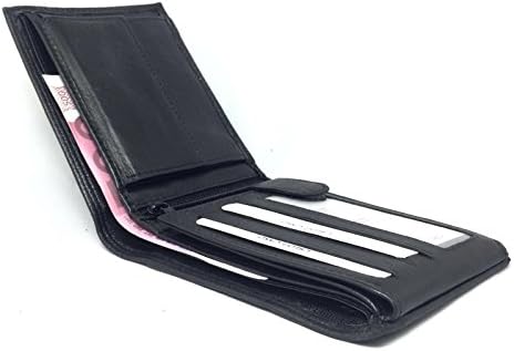 Black mens leather wallet in soft nappa leather in a horizontal format trifold wallet purse