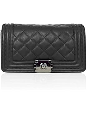 SHANA Matelassé gesteppte Ledertasche mit Schulterriemen aus Leder und dunklem Nickel Kette, Hergestellt in Italien