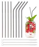 💠 EDEL UND PRAKTISCH: Das Set mit 4 geraden und 4 gebogenen Strohhalmen aus hochwertigem, silbernem Edelstahl kann einfach in der Spülmaschine rückstandlos gereinigt werden - mit 21,5 cm Länge und 6 mm Durchmesser eignen sich die plastikfreien Trink-Röhrchen ideal für dicke sowie dünne Flüssigkeiten und machen in jedem Getränk eine gute Figur