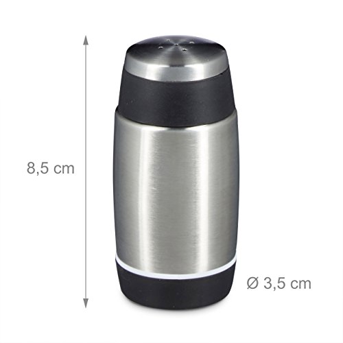 Relaxdays Salz- und Pfefferstreuer Set 2-teilig, Edelstahl, griffig, 5- und 12-löchrig, silber - 2