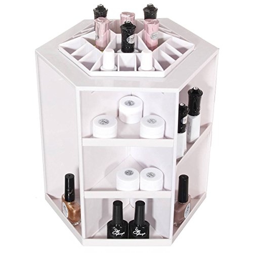LuckyFine 360° Drehung Aufbewahrungsdosen Schmuckkasten Aufbewahrung Kosmetikum Makeup Box weiss - 8