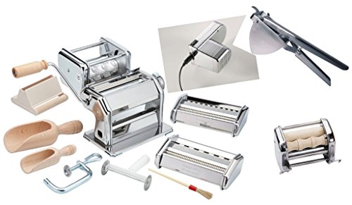 Preisvergleich Produktbild XXL SET - 12-teilig - NUDELMASCHINE + ELEKTRO MOTOR - Manueller und Elektrischer Betrieb - PASTAMASCHINE - Gnocchi - Ravioli - Kartoffelpresse