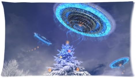 Custom Unique Design UFO Snow Tree Winter Rectangle 20x36 inch Two Sides Facial/Skin Care Pillowcase Pillow Covers
