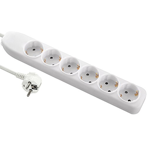 Electraline 51611 Regleta de 6 Tomas, Cable 3G1 1,5 m, Color Blanco, 1,5m