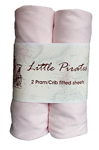 2 x Baby Pram/Crib/ Moses Basket Jersey Fitted Sheet 100% Cotton Pink 40x90cm