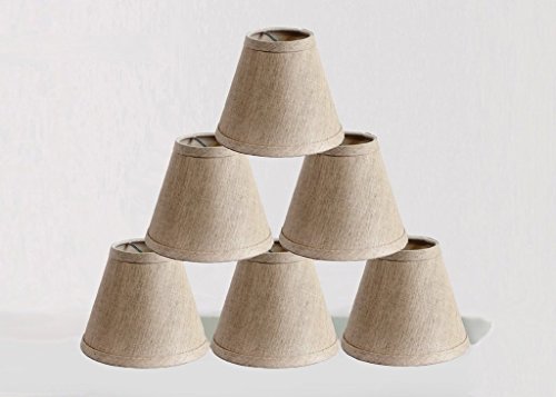 ONEPRE Clip On Chandelier Lamp Shades, Hardback Candle Linen Lampshade, 6 inch, Set of 6
