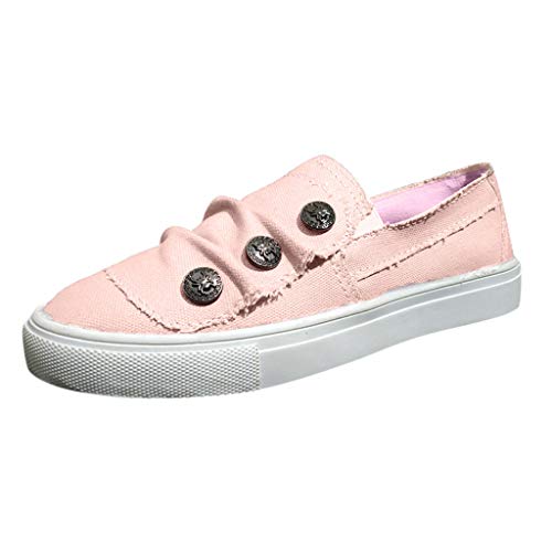 Preisvergleich Produktbild Luckhome Klettverschluß Sandalen Socken Wechselfußbett Damen Schuhe Art- und Weisefrauenerbsen-Strand-Ebenen beschuht Sommer beiläufige Cowboy-Segeltuch-einzelne SchuheRosaEU:37