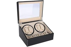 EJOYOUS Luxury Remontoir Montre Automatique 4 + 6, Boitier Remontoir Montre Rotate Watch Winders Boîte à Bijoux de Rangement en Cuir PU avec Moteur Silencieux noir 31 x 24 x 18 cm