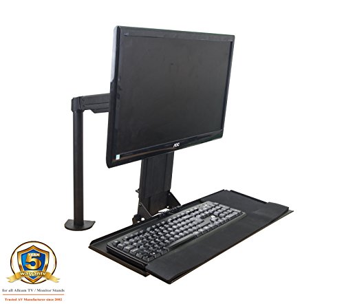 GSA12 Gas Spring Sit Stand Work Station w/ Adjustable Keyboard Tray & LCD Monitor Bracket for 15″-27″ Screens : Tilt up/down 180°, free swivel left/right 360°, 360° rotation ( Lower Back Pain Relief due to Prolonged Sitting Hours ) - 2