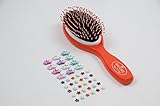  Smoobee Detangling Wooden Hairbrush - Neon Orange, with Tiara Stars Stickers - (22cm Height x 6.5cm Length x 4cm Width) 8.5\" x 2.5\" - Wooden Grip Hair Brush
