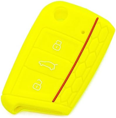YLC Pack of 2 Silicone Car Key Protection Case, Key Cover Skin Jacket for Volkswagen VW Golf 7 GTI VII MK7 SKODA Octavia A7 SEAT Leon 5F SC ST 3 Buttons (Yellow)