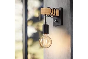 HOLULO Industrial Wall Light with Dimmable Switch, Wooden Vintage Wall Light Sconce E27 Base Indoor Retro Wall Lighting Fixture for Living Room Bedroom Kitchen Restaurant,Corridor Bar(No Bulb)-Black