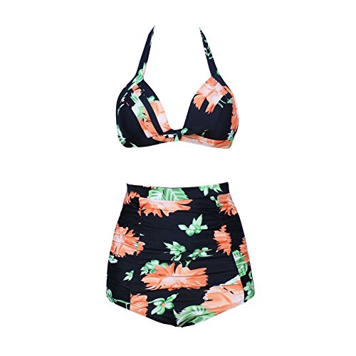 FeelinGirl – 50s Retro Vintage Halter Conjuntos de talle alto Biki