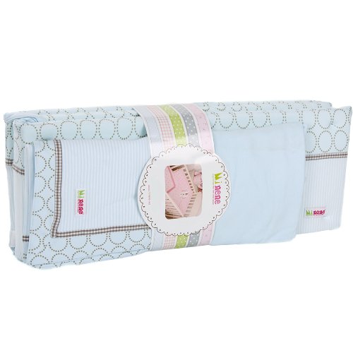 Minene Bedding Bundle, Quilt, Bumper and sheet/Blue Grey Circle