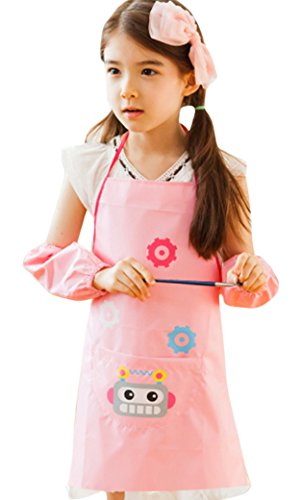 Preisvergleich Produktbild Happy Cherry Baby Bibs Cartoon Drucken Kinderlätzchen Polyester Unisex Mädchen Jungen Malschürze Wasserdicht Ärmellos Babylätzchentzchen mit Sleevelets asiatische Größe M - Rosa