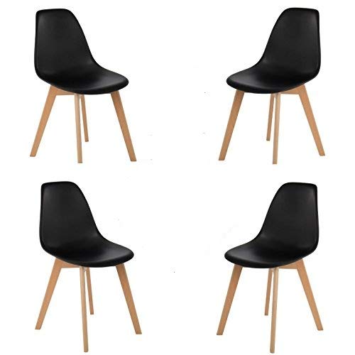 Comfortableplus Set di 4 sedie da Pranzo Stile Mid Century Moderno Stile Nordico con Gambe in Legno massello, Ideale per Soggiorno, Sala da Pranzo, caffè, ect (Nero)