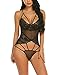 Produktbild ADOME Damen Sexy Bodys Strapsen Negligee Spitze Babydoll Push-up Nachtwäsche Erotik Dessous Set Unterwäsche Lingerie Bademantel Nachthemd Transparente Reizwäsche