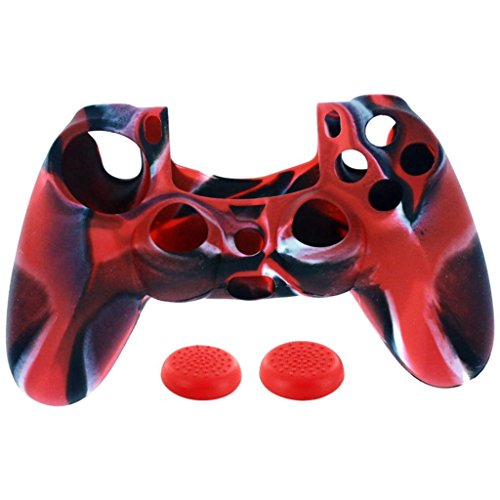 Preisvergleich Produktbild Transer® Silikon-Schutzhülle + 2 Rocker Cap für Playstation PS4 Controller Spielzeug Geschenk, rot, 2.2 * 2.2 * 0.7cmNot Including fingertips gyro