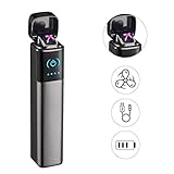 ★ Seguro y fiable: este mechero elktrisches no requiere gas, no requiere volumen, larga vida útil. Cubierta protectora de metal exterior y batería de polímero con una capacidad interior que alcanza el viento, sin llama, buen rendimiento y protección del medio ambiente, reutilizable.