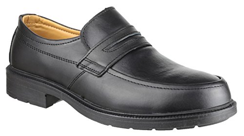 Mens Safety Shoes Black Leather Steel Toe Cap Slip On Lightweight Work Office