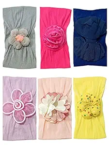 ANNA CREATIONS multi-coloured baby girl kids hairband headbands elastic hair accessory set 6 PCS with gift box-pink (10)