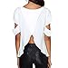 TopTie Women's Short Sleeve Chiffon Top Cross Open Back Loose Blouse - White,L