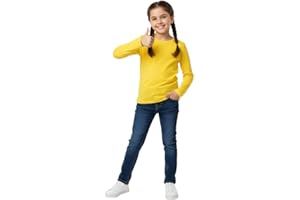 LUXFAB Kids Girls Boys New Plain Long Sleeve Basic Stretch Round Neck T-Shirt School Tee Top Size 2-13 Years