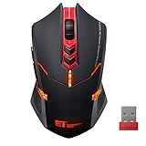 Souris Gamer sans Fil VicTsing 2.4Ghz Souris Optique USB 7 Boutons avec 5 DPI Réglables, Rétroéclairage LED et Boutons Silencieux pour Joueur, Bureau, Bibliothèque, PC, Ordinateur Portable-Rouge