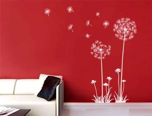 BP002 Wandtattoo Wandaufkleber Wallsticker Pusteblume Löwenzahn Blume Pflanze 2er.Set (Weiss, L)