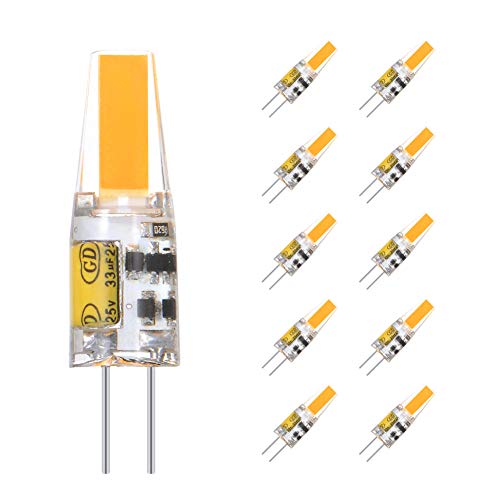 Pursnic Bombillas LED G4-2W / 200LM, 20W Bombillas halógenas equivalentes, Blanco cálido 3000K, DC/AC 12V, No regulable, Ángulo de haz de 360 °, Paquete de 10