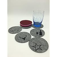 Untersetzer Rund Ø 10 cm Tassenuntersetzer Glasuntersetzer aus Filz ++viele Farben++ Auf Wunsch mit Stickerei Bestickt | Stern | Geweih | Glas Flasche | EKG