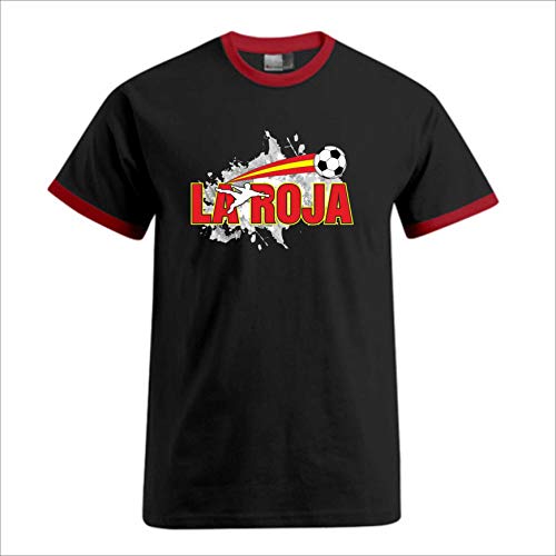FANLAROJA01 Fan Trikot Spanien Nationalmannschaft T-Shirt Fussball EM 2020 La Roja rot gelb schwarz (S)