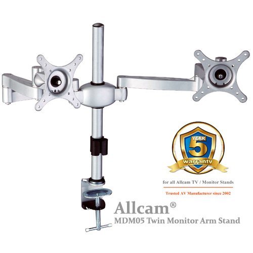 MDM05 Dual LCD Monitor Stand w/ Swivel Arm & desk clamp: twin LCD Monitors/TVs on one table in Silver