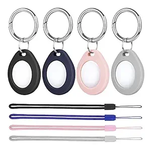 AIRSPO Protective Case Compatible with Apple AirTags, 4 Pack Silicone Tracker Holder with Keychain/Strap Anti-Scratch Skin Cover with Key Ring for AirTags Finder (Black+Navy+Pink+Grey)
