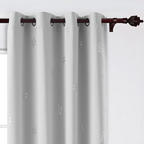 Deconovo Super Soft Window Treatment Thermal Insulated Snow Foil Printed Ready Made Curtains Eyelet Blackout Curtains for Livingroom with Two Matching Tie Backs 46 x 90 Inch Drop Silver Grey Two Panels