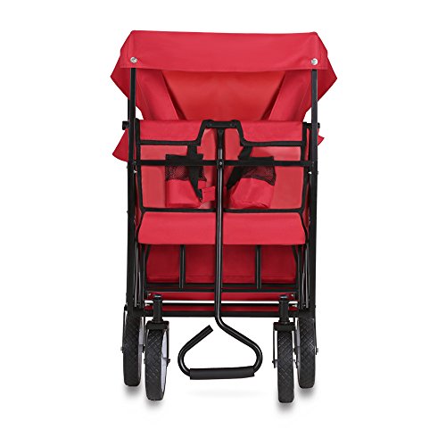 IKAYAA Bollerwagen Handwagen Transportwagen Klappbar mit Dach TC4208 Rot - 3