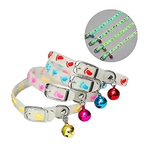 Petlicious & More Cat Kitten Reflective Adjustable Collar Safety Buckle with Bells Cat Radium Adjustable Collar with Bell for Puppy/Kitten (Color May Vary) Pack of 2