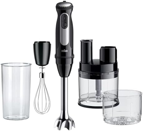 Braun Multiquick 5 Pro MQ55755M MINIPIMER CON 5 ANNI DI ASSISTENZA, 25 velocità di lavorazione, Antischizzo, 3 accessori, NUOVO ACCESSORIO ROBOT, 1000watt, Nero